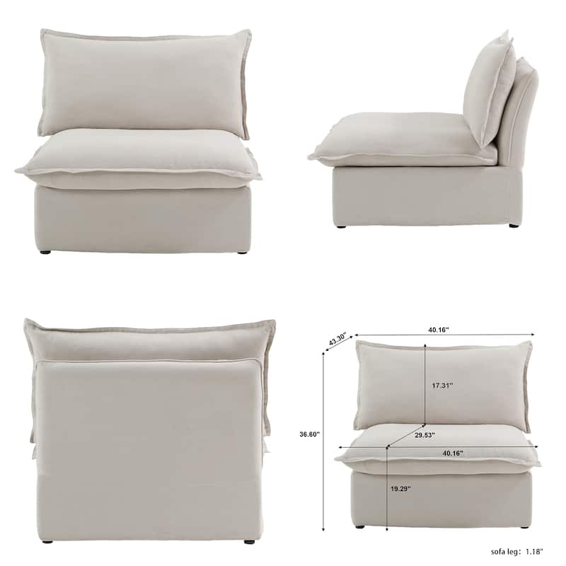 L-shaped Linen Upholstered Sectional Sofa with Ottoman for Living Room