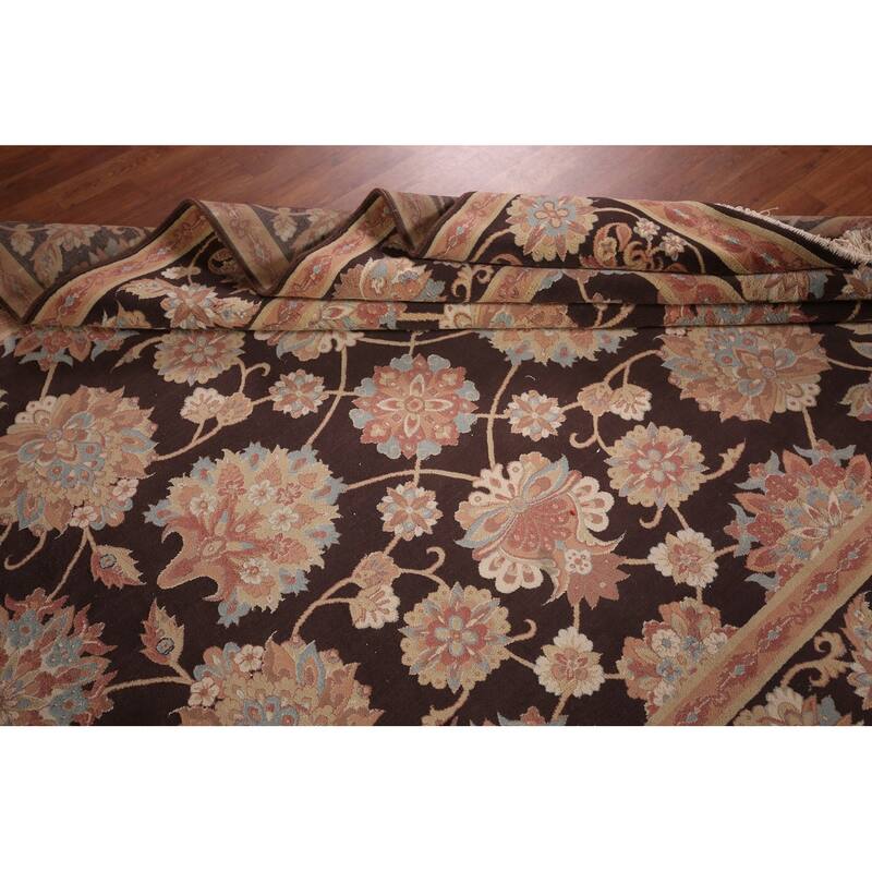All-Over Brown Floral Kashan Turkish Area Rug Machine Made Carpet - 6'5" x 9'9"