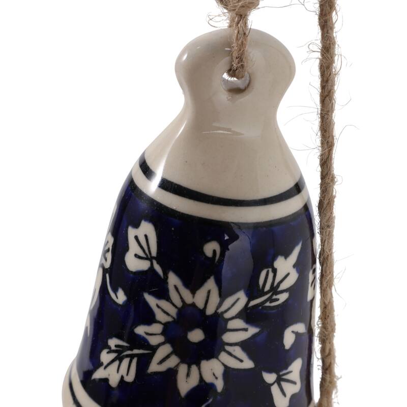 Ceramic Bells and Windchimes Handcrafted Hanging - 26" Ivory/Blue - 3" x 3" x 26"