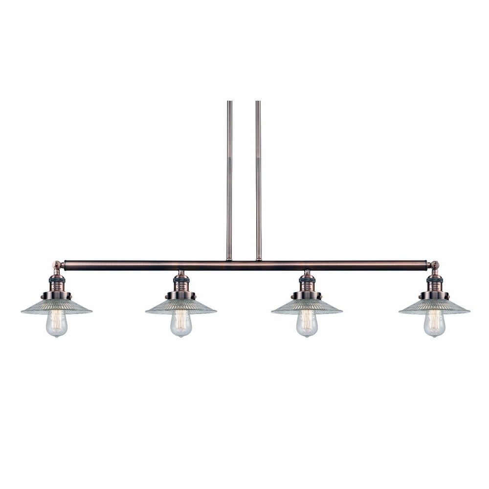 Innovations Lighting 214-S Halophane  Halophane 4 Light 53" Wide Linear Chandelier (Antique Copper / Flat) - Chandeliers For Bedrooms by Overstock.com