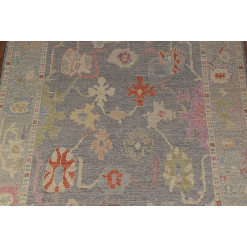 Hand Knotted Oriental 100% Wool Carpet Transitional All-Over Greys & Charcoal Oushak Area Rug - 9' 11'' X 8' 1''