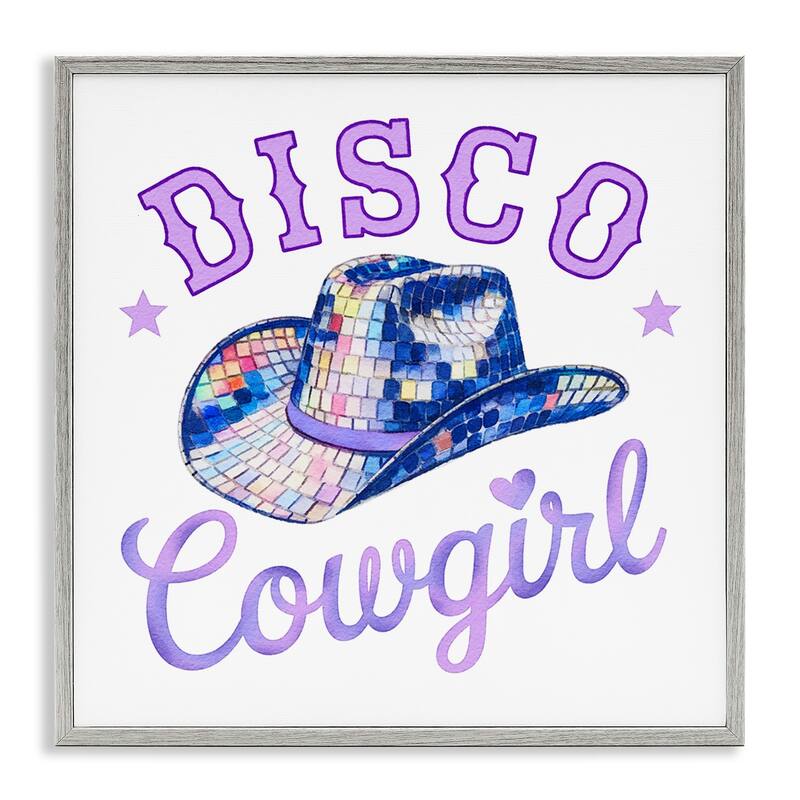 Stupell Purple Disco Cowgirl Hat Framed Giclee Art Design By Amanda Greenwood - 12 x 12 - Grey