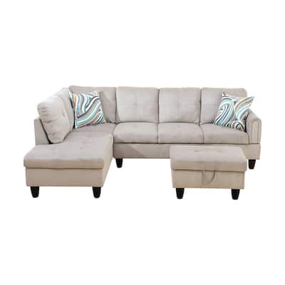 Grey White Corduroy 3-Piece Living Room Sofa Set