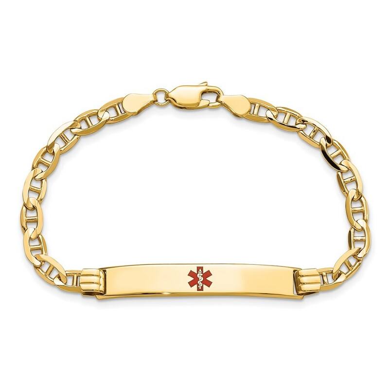 Curata 14k Yellow Gold 6.5mm Engravable Medical Red Enamel Anchor ID Bracelet
