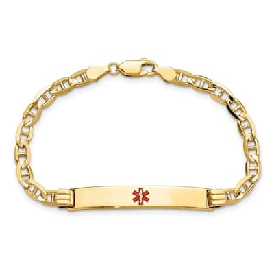 Curata 14k Yellow Gold 6.5mm Engravable Medical Red Enamel Anchor ID Bracelet