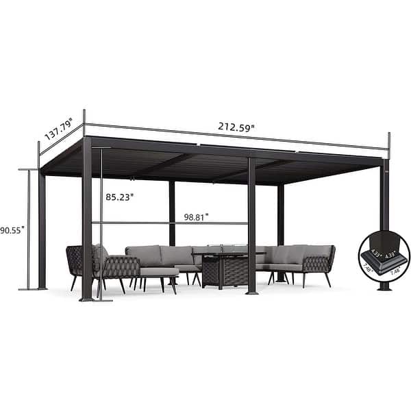dimension image slide 9 of 36, PURPLE LEAF Outdoor Louvered Pergola with Adjustable Metal Roof for Patio Pergola