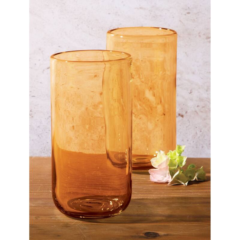 Bloomhouse Sayulita Spring 8 Piece Hand Made 21 OZ Amber Colored Glass Tumbler Set W/ Coasters
