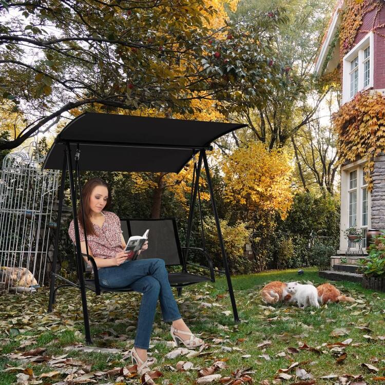 2-Seat Outdoor Canopy Swing with Comfortable Fabric Seat and Heavy-duty Metal Frame - 58" x 45" x 70"