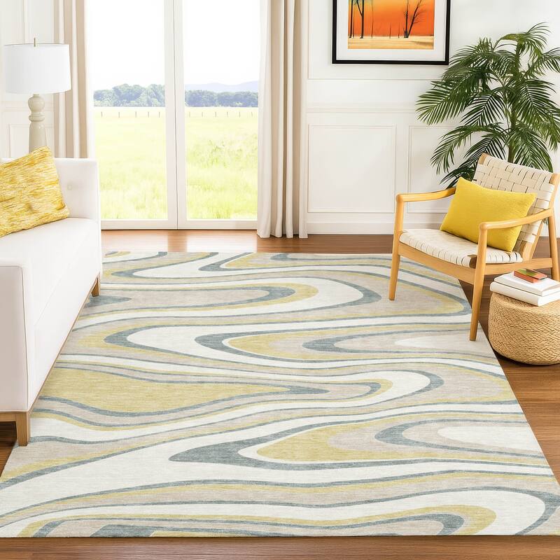 Machine Washable Indoor/ Outdoor Abstract Busey Chantille Rug