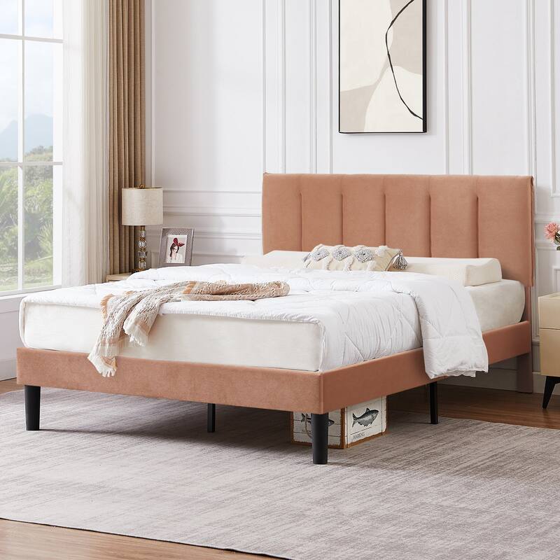 Javlergo Velvet Upholstered Platform Bed Frame with Adjustable Headboard