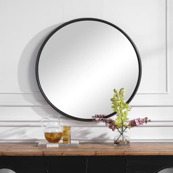 slide 2 of 6, Uttermost Belham 35" Round Iron Framed Contemporary Bathroom Mirror Aged Black