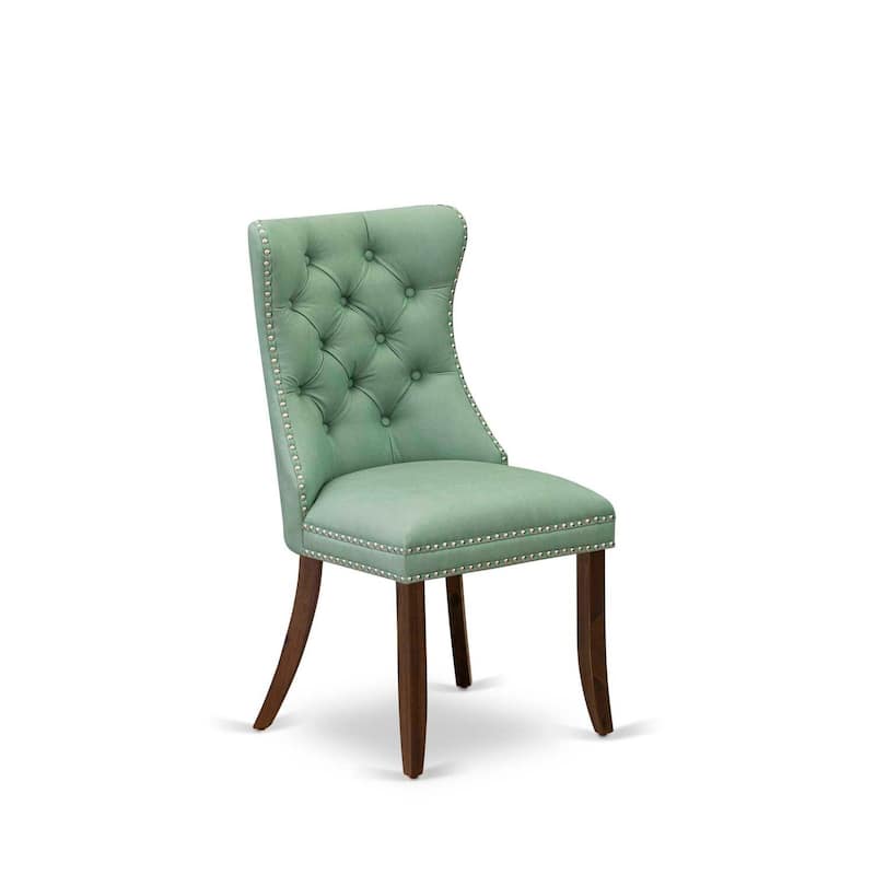 Parson Dining Chairs Set of 2 - Padded Faux Leather Chairs with Nailhead Trim - Antique Walnut Finish