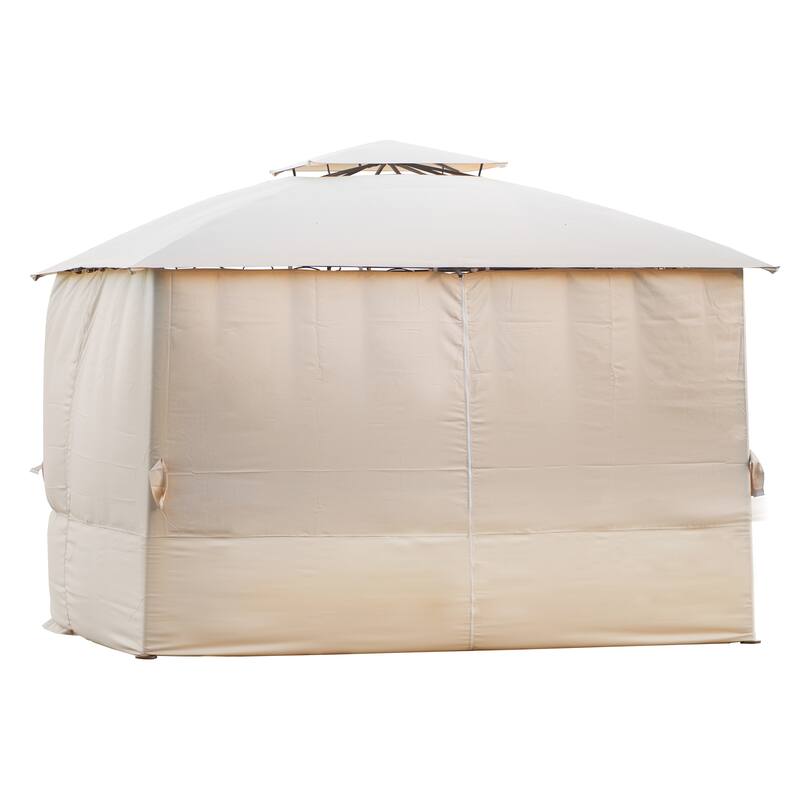 127"W x 127"D Square Quality Double Tiered Grill Canopy, Outdoor BBQ Gazebo Tent with UV Protection, Beige