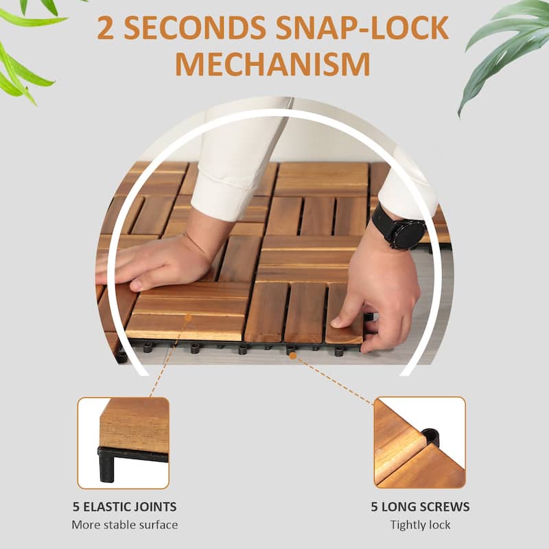 Interlocking Deck Tiles - 10PCS Waterproof Acacia Wood Patio Tiles, Flooring Tiles for Both Indoor and Outdoor