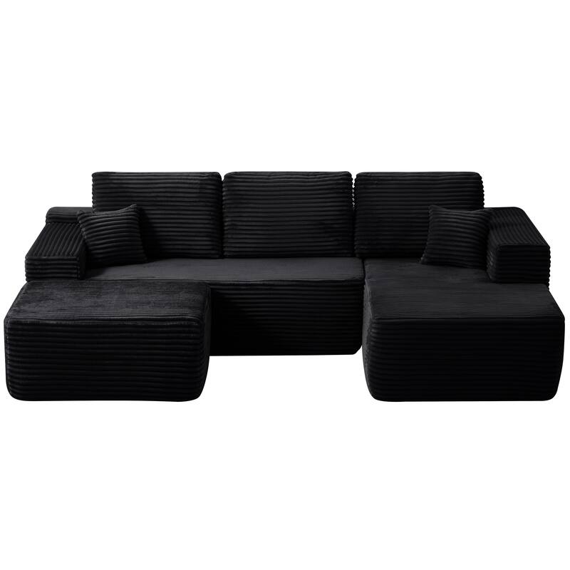 U-Shaped Modular Sectional Sofa with Chaise Lounge & Ottoman, Comfy Deep Seat Cloud Couch, Lounge Sofa with Side Pockets