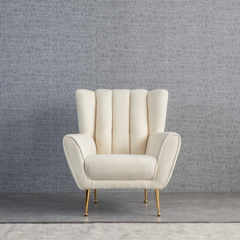 Adelina Mid Century Upholstered French Boucle Lounge Chair - Beige