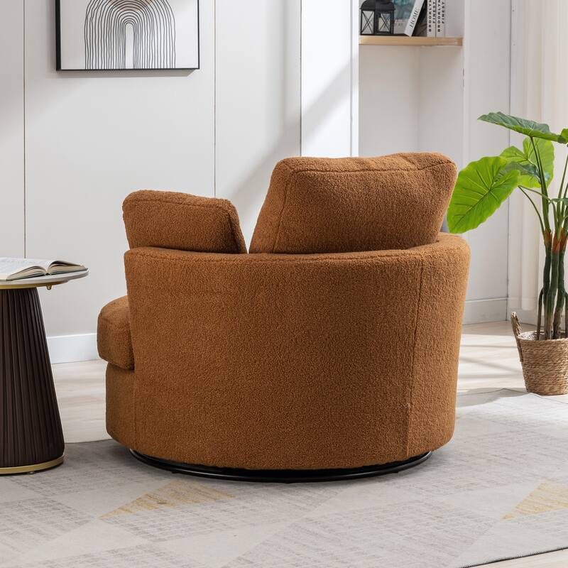Upholstered Swivel Barrel Armchair Club Chair With Metal Base