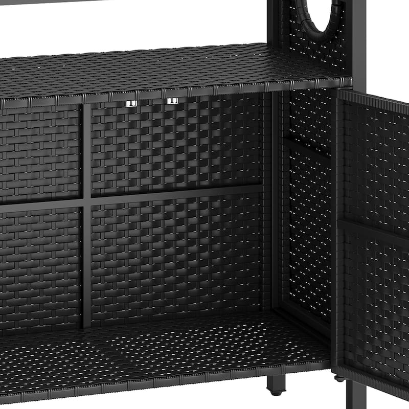 Moasis Wood and Wicker Outdoor Sideboard Storage Cabinet with Adjustable Shelves