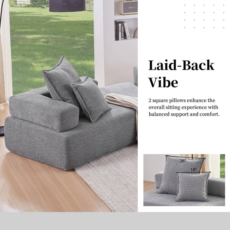Boucle Fabric Oversized Modular Lounge Sofa Frame with 2 Pillows, No Assembly Required