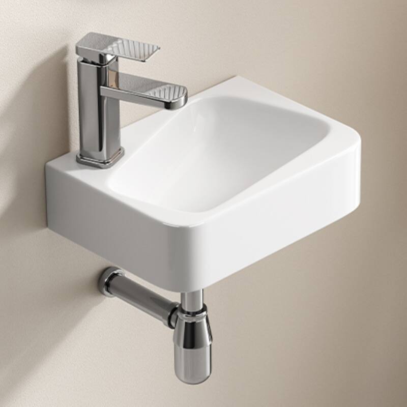 GDFStudio - Kairo Compact Modern Ceramic Wall Mounted Vessel Sink with Integrated Towel Bar, Included Faucet and Drain