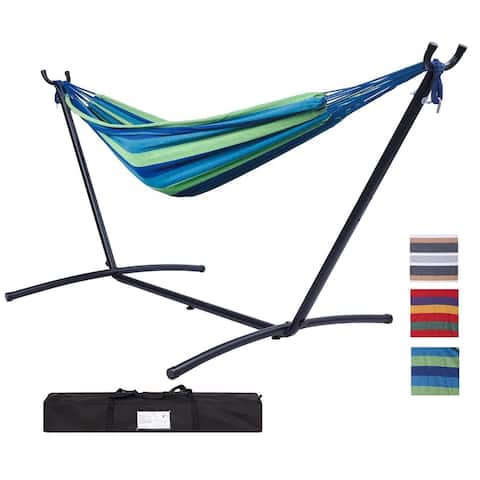 Double Classic Hammock with Stand for 2 Person,With Carrying Pouch-Powder-coated Steel Frame