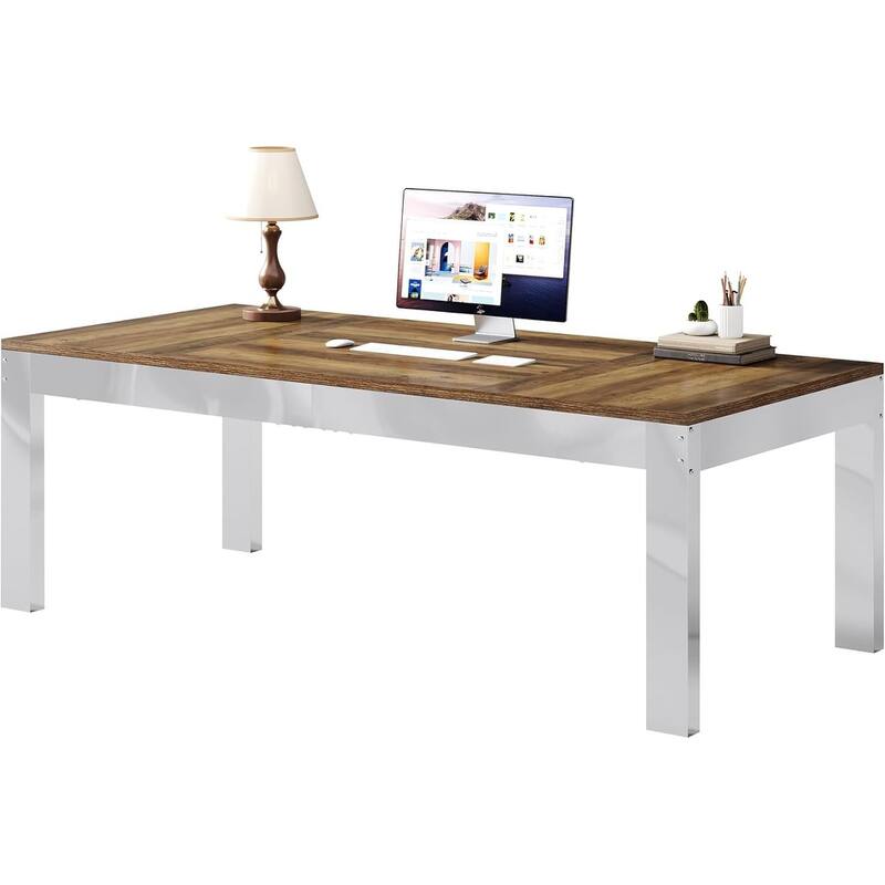 78.7" Long Computer Desk with Mirrored Metal Legs for Home Office