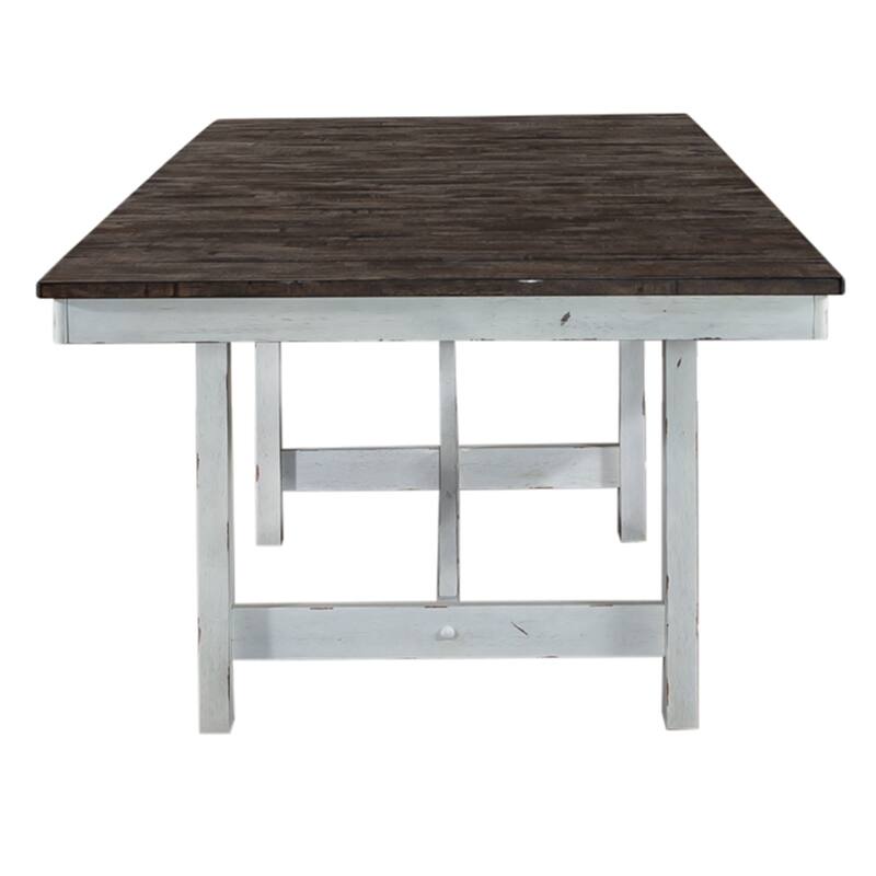 Farmhouse White and Wood Tone Optional 5 Piece Trestle Table Set
