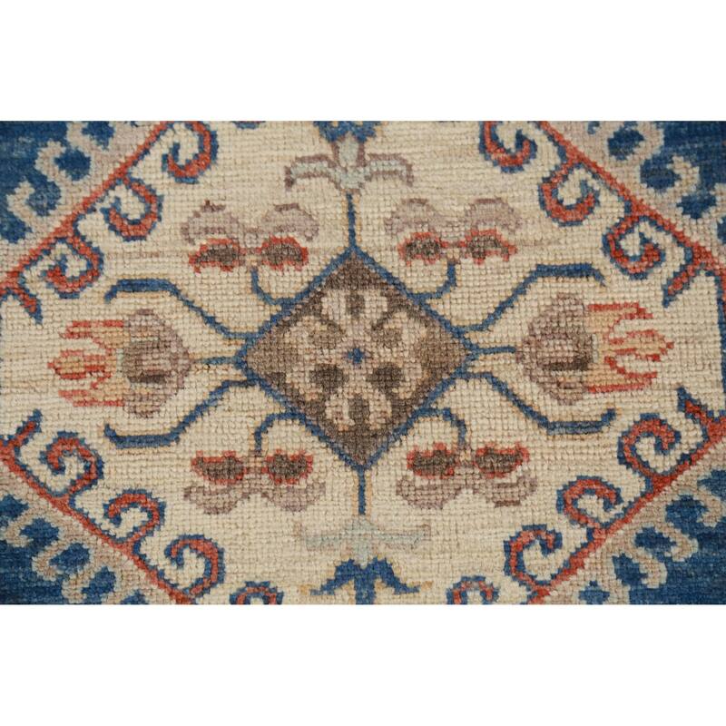 Hand Knotted Oriental 100% Wool Carpet Transitional Geometric Navy Blue & Blues Oushak Runner Rug - 9' 11'' X 2' 7''