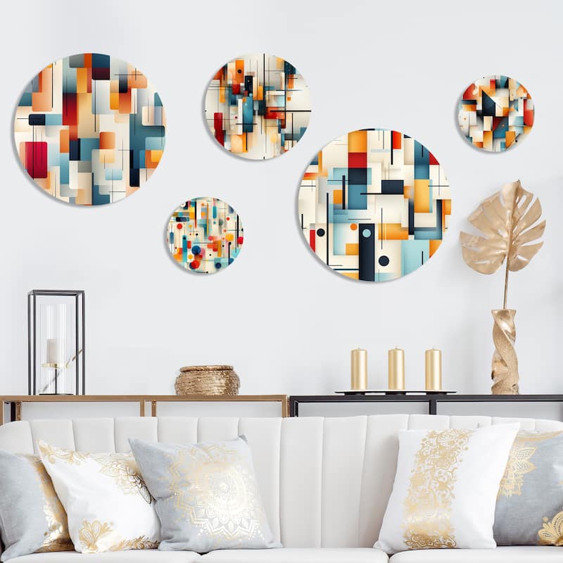 Designart "Urban Mosaic" Geometric Wall Art Set of 5 - Modern Multi Living Room Metal Art Set