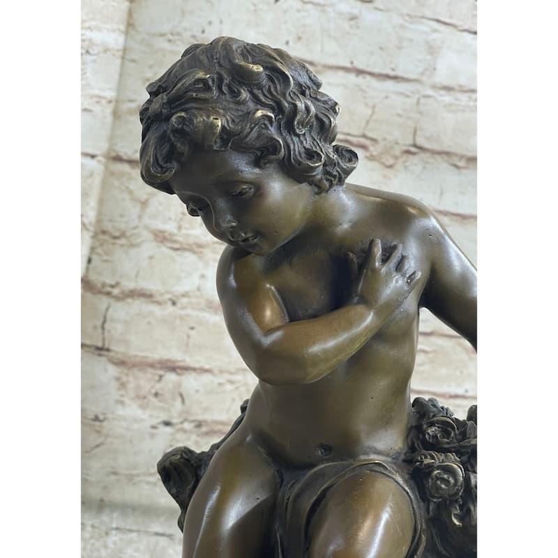 Young Boy Child Figurative Art Bronze Metal Statue Sculpture Vintage Moreau Decor Marble Base