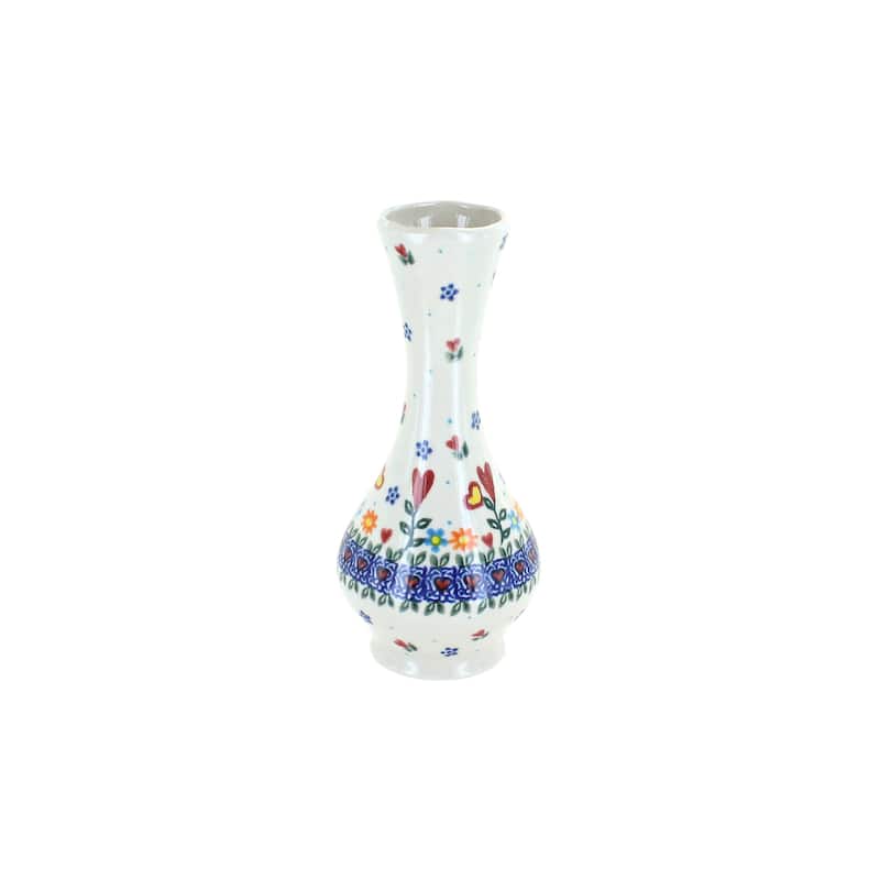 Blue Rose Polish Pottery 145 Vena Small Bud Vase - Hearts & Flowers