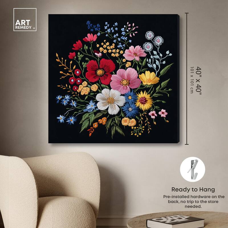 Midnight Wildflower Weave Canvas by Art Remedy, Gallery Wrapped