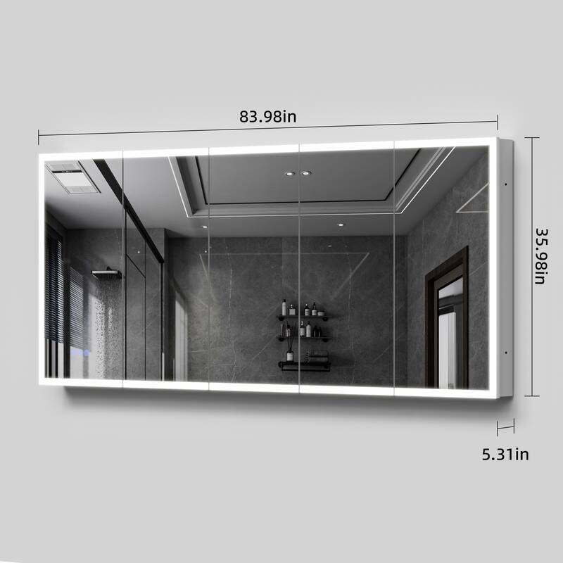 GDFStudio Elowen Aluminum Glass LED Medicine Cabinet with Anti-Fog Storage