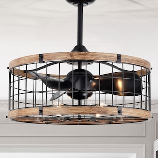 Selma 25-inch Matte Black and Faux Wood 6 Lights 3 Blades Lighted Ceiling Fan with Remote