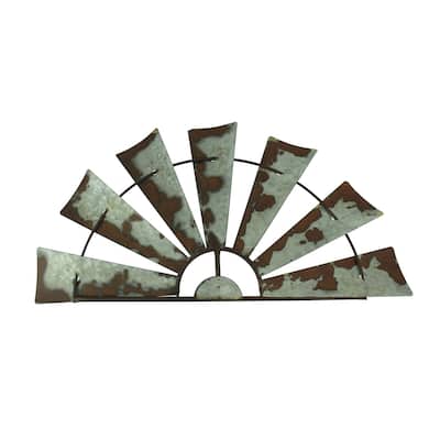 Zeckos 24 Inch Metal Half Windmill Farmhouse Wall Hanging Decor