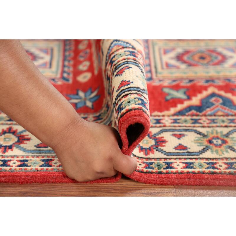 Geometric Kazak Runner Rug Hand-Knotted Wool Carpet - 2'8" x 10'1"