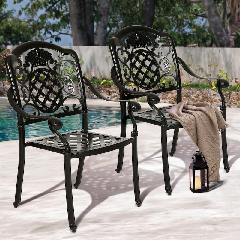 Moasis Set of 2 Cast Aluminum Outdoor Patio Dining Chairs with Armrest - Black