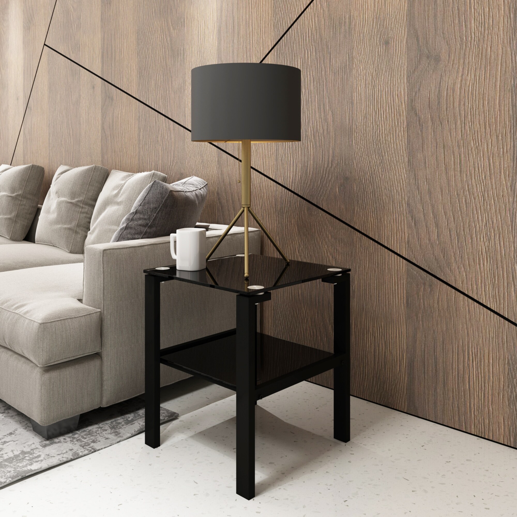 Black Glass Coffee Table, Clear Coffee Table, Modern Side Center