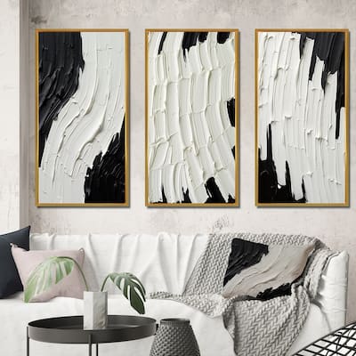 Designart "Momentary Spirit Black And White Abstract II" Abstract Painting Frame Gallery Wall Set Of 3 For Home Decor