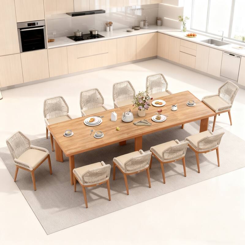 PURPLE LEAF Dining Set Patio Metal Rectangular Table and Wicker Rattan Chairs for dining/living room Modern Furniture Sets - 10+1