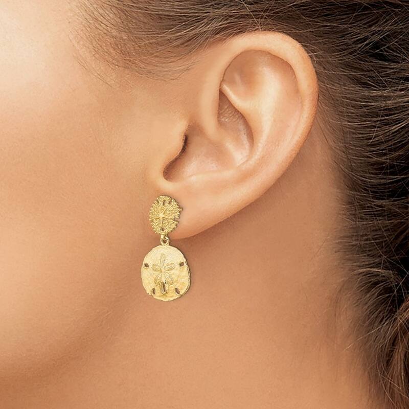 Curata 14k Yellow Gold 22.8x16.3mm Double Sand Dollar Dangle Earrings