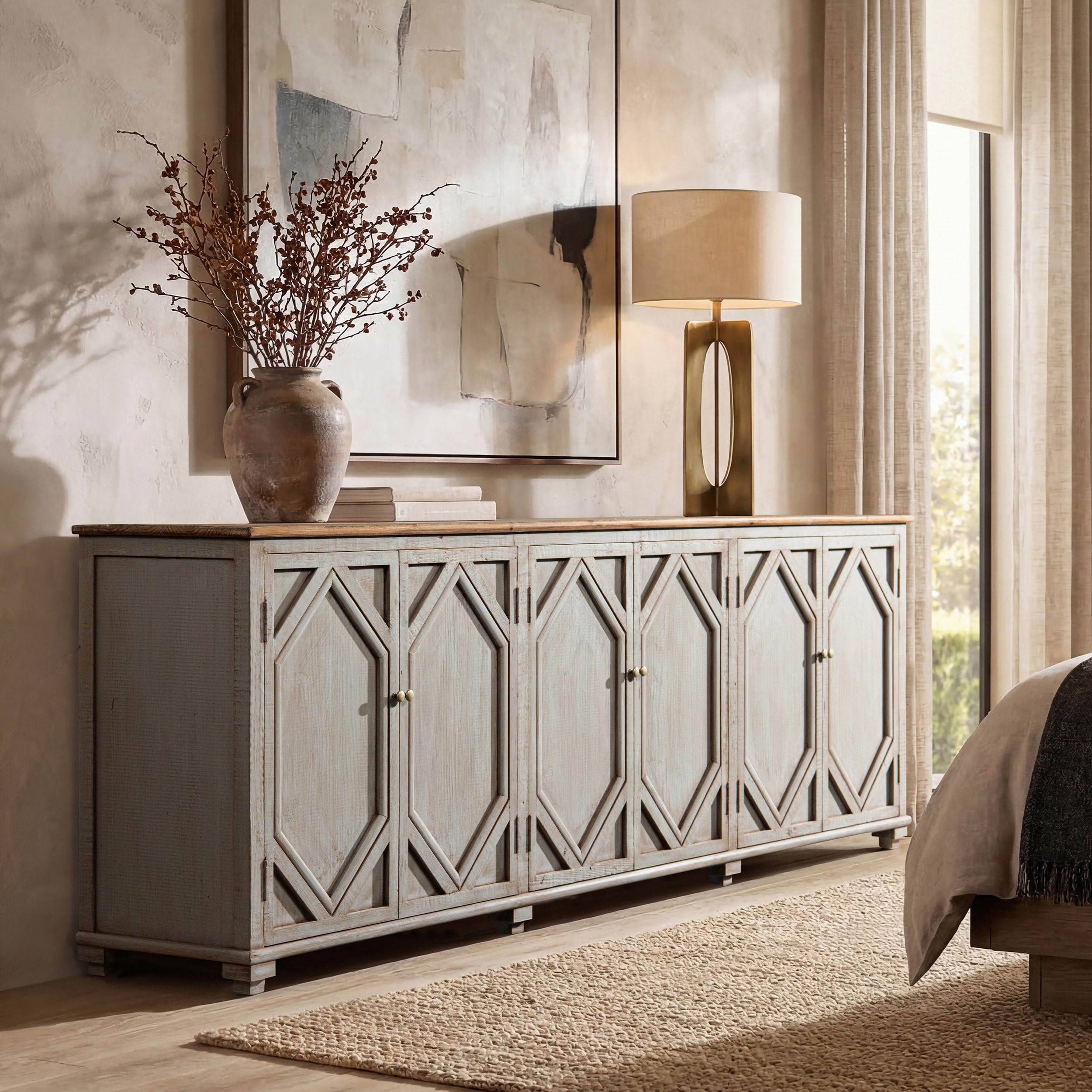 Jennifer Taylor Home Colette 106" Extra Wide Reclaimed Wood 6-Door Cabinet Sideboard