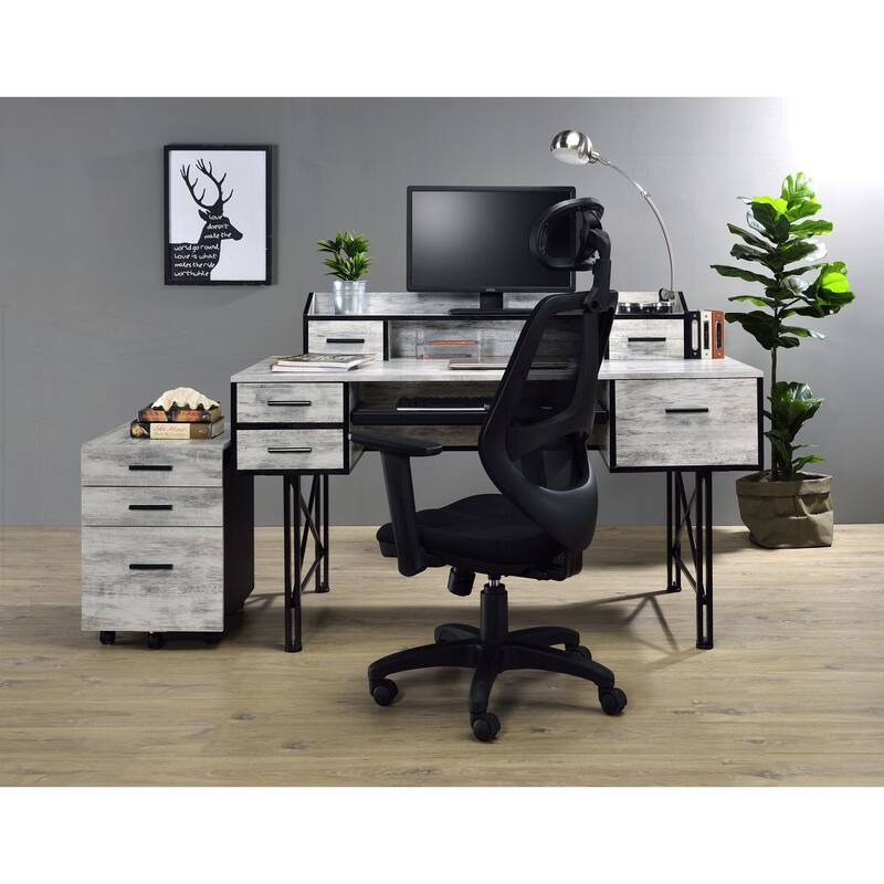 Versatile Computer Desk with Multiple Storage Options - Antique White and Black