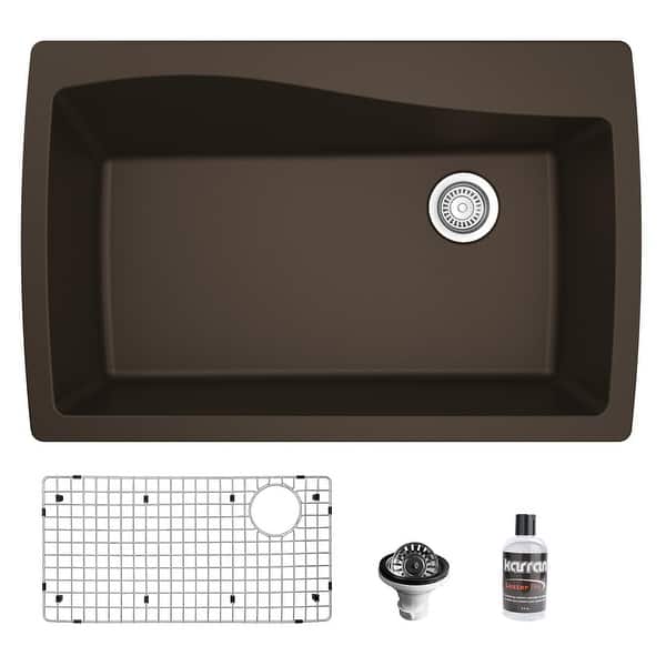 slide 2 of 58, Karran Drop-In Quartz Composite 34 in Single Bowl Kitchen Sink with Accessories Brown