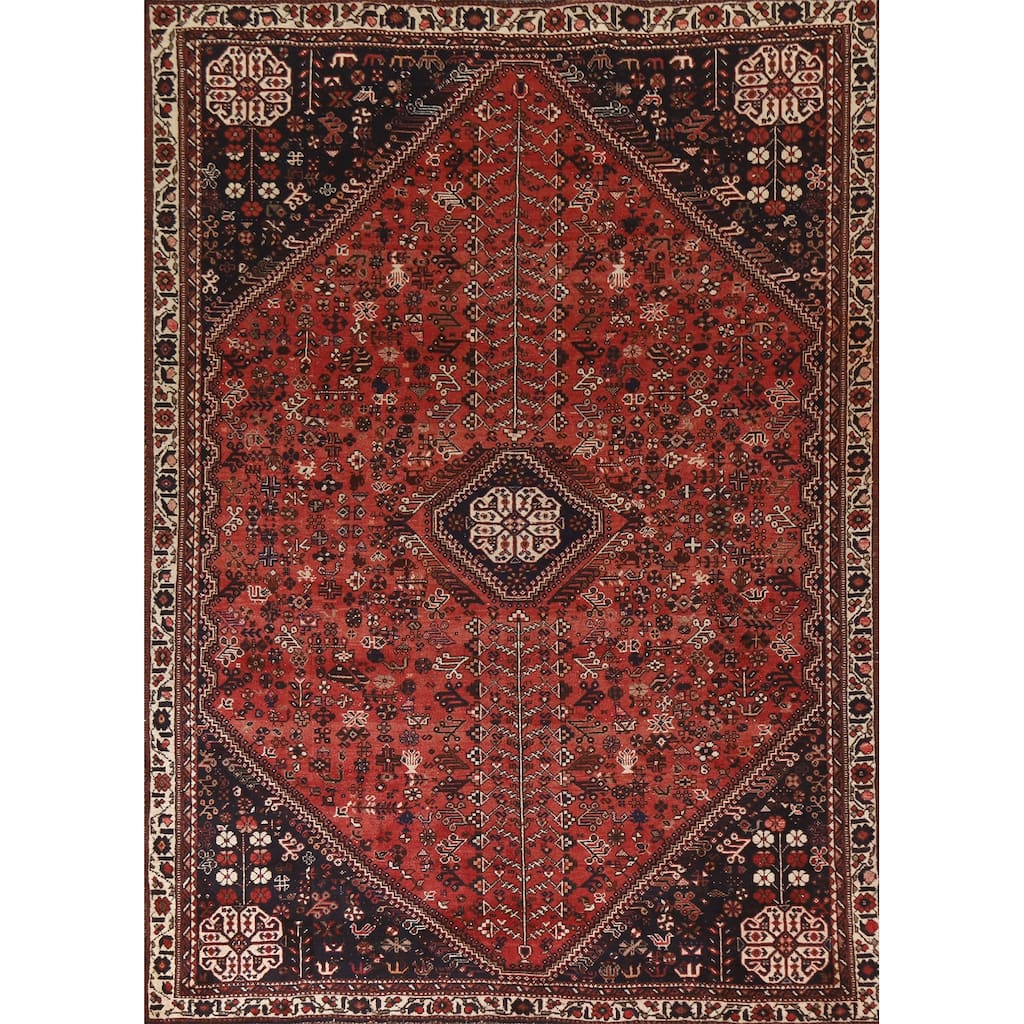 Vegetable Dye Tribal Shiraz Persian Vintage Rug Handmade Wool Carpet - 6'7"x 9'1"