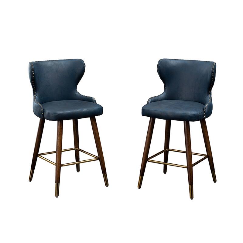 Modern Faux Leather Tufted Nailhead Trim Counter Stool Set of 2
