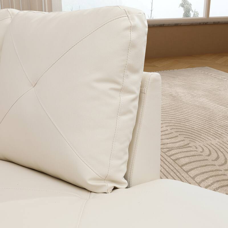 L-Shaped PU Leather Sofa & Chaise with Ottoman