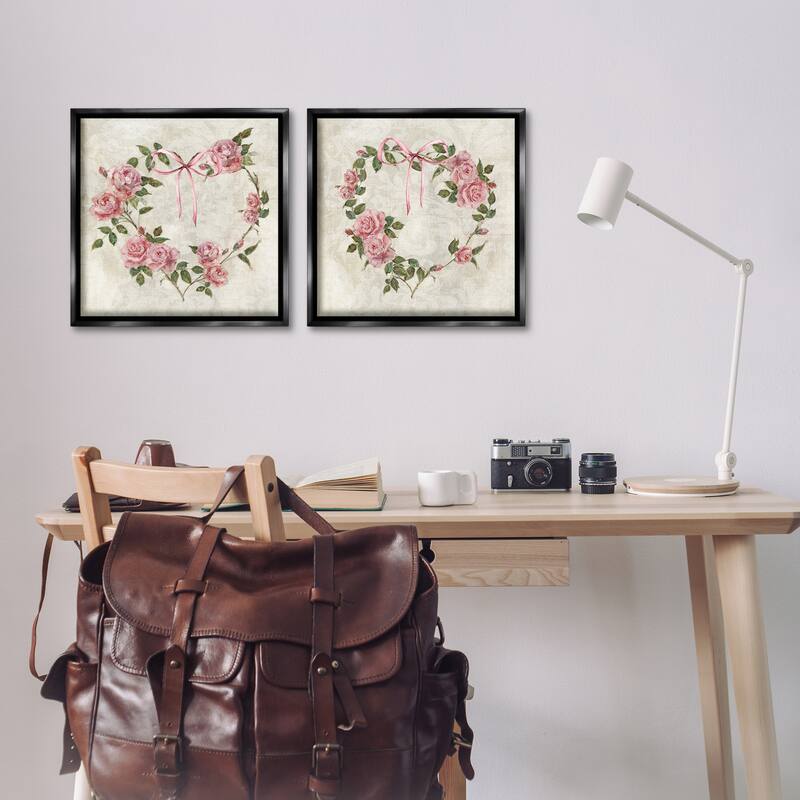 Stupell Heart Shaped Wreaths Framed Floater Canvas Wall Art Design By Sally Swatland (Set of 2)
