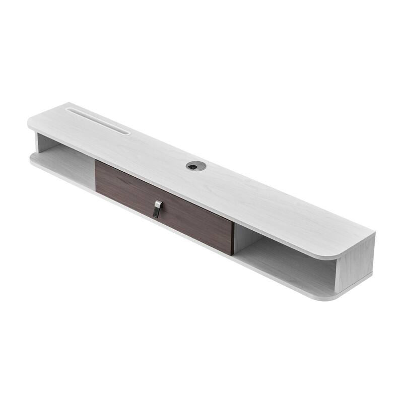 White Particleboard Floating TV Stand with Soft Close Doors, Cable Management - 55.12” L x 9.29” W x 6.29” H - White