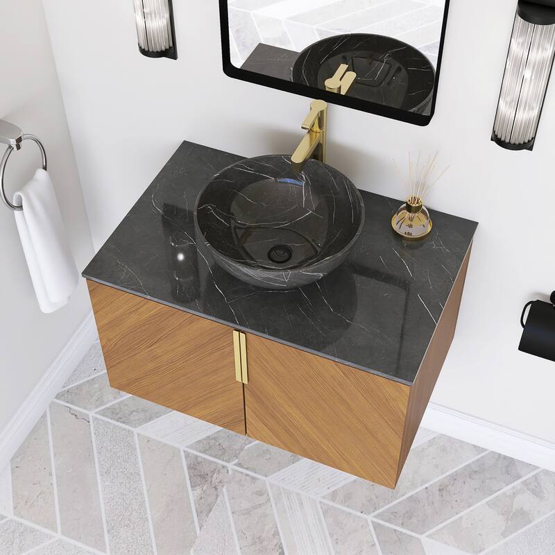 Wall-Mounted Bathroom Vanity with Round Ceramic Sink